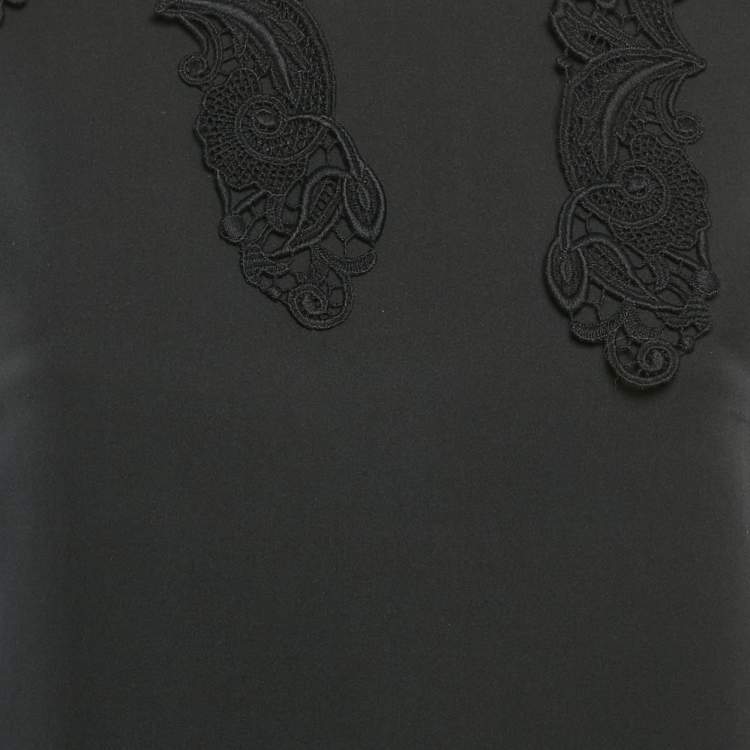 Pre Owned Dolce & Gabbana Black Lace Trim Stretch Silk Long Sleeve Top S