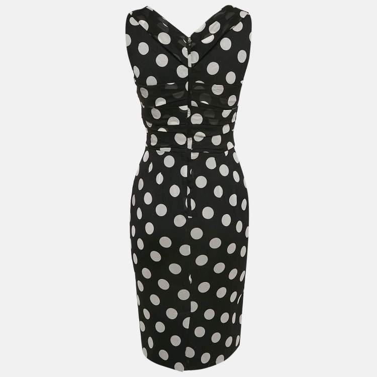Pre Owned Dolce & Gabbana Black Polka Dot Silk Draped Sleeveless Short Dress S
