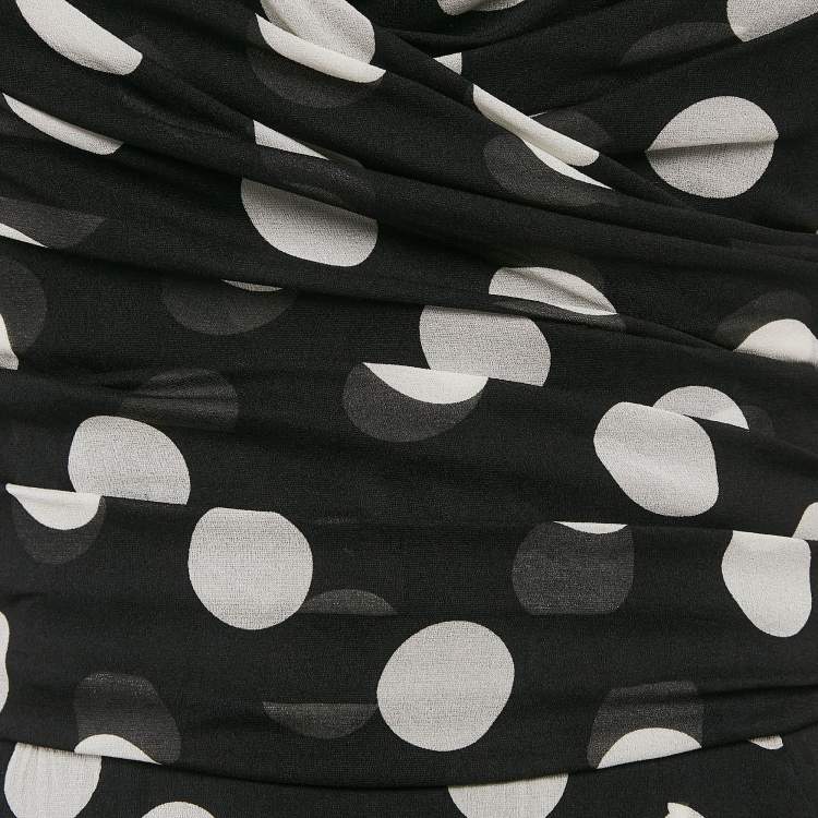 Pre Owned Dolce & Gabbana Black Polka Dot Silk Draped Sleeveless Short Dress S
