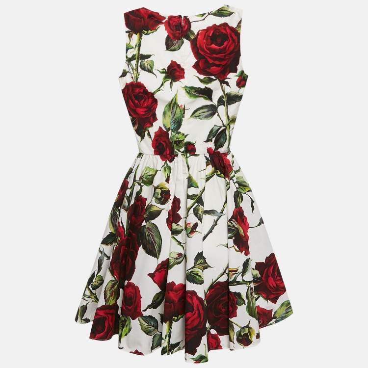 Pre Owned Dolce & Gabbana White Rose Print Sleeveless Mini Dress XS