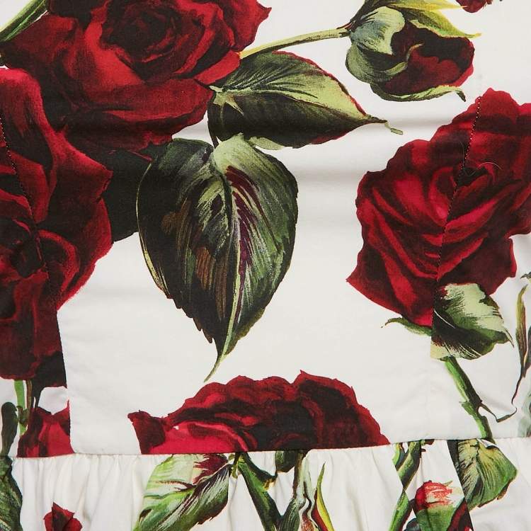 Pre Owned Dolce & Gabbana White Rose Print Sleeveless Mini Dress XS
