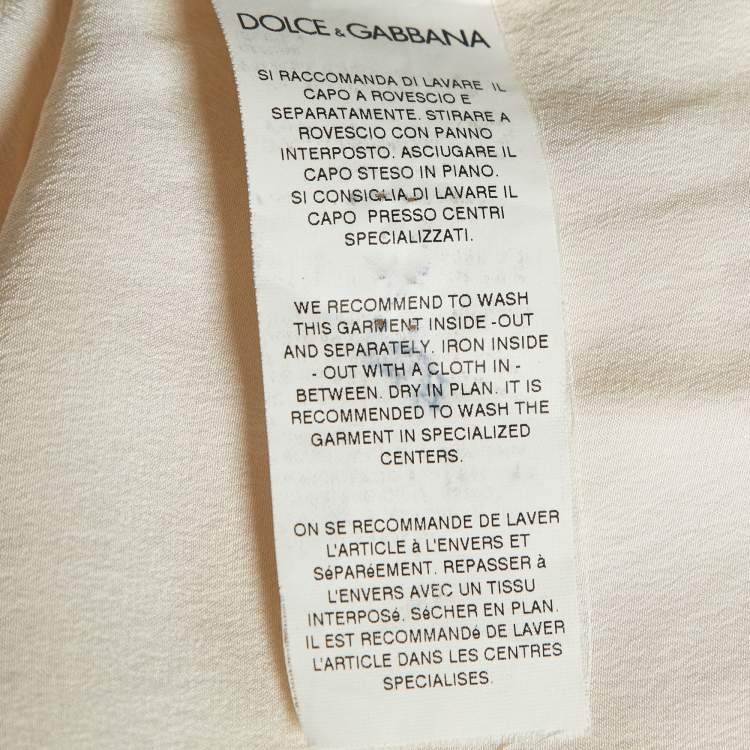 Pre Owned Dolce & Gabbana Cream Silk Floral Logo Detail Sleeveless Top M
