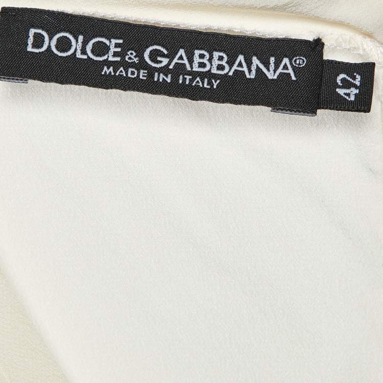 Pre Owned Dolce & Gabbana Cream Silk Floral Logo Detail Sleeveless Top M