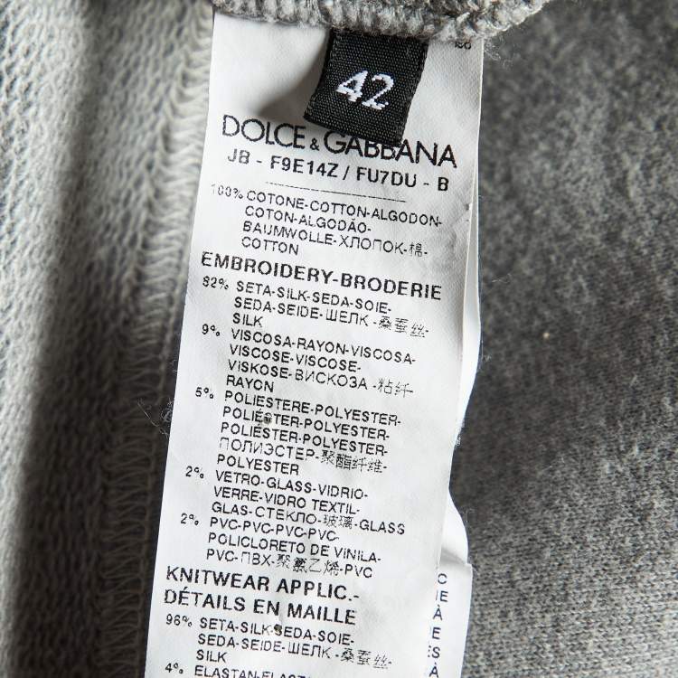 Pre Owned Dolce & Gabbana Grey Cotton Floral Appliqued Crew Neck Sweatshirt M