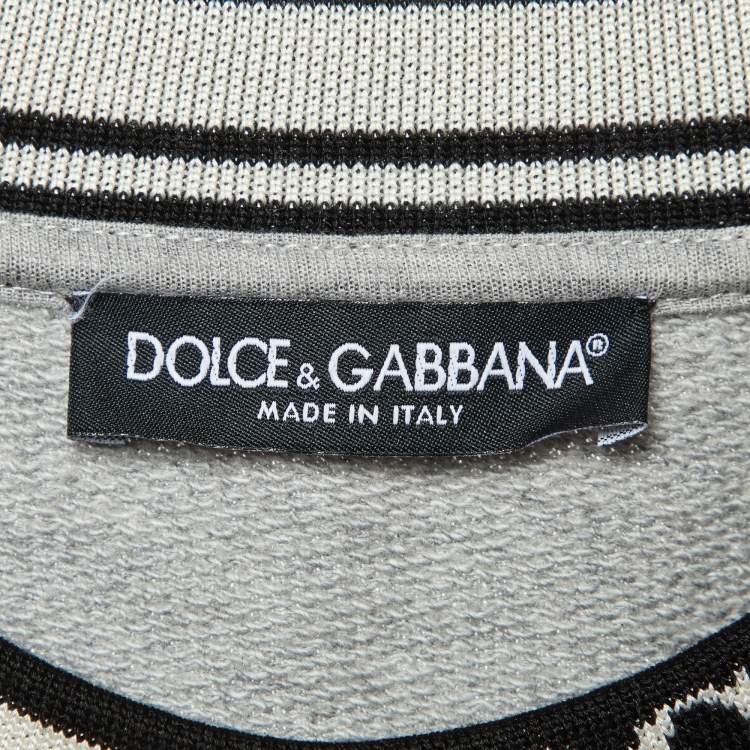 Pre Owned Dolce & Gabbana Grey Cotton Floral Appliqued Crew Neck Sweatshirt M