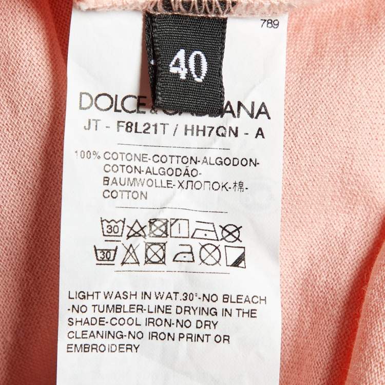 Pre Owned Dolce & Gabbana Pink Printed Cotton Crew Neck T-Shirt S