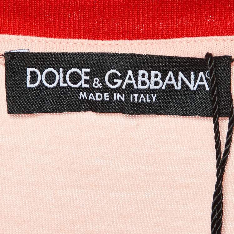 Pre Owned Dolce & Gabbana Pink Printed Cotton Crew Neck T-Shirt S