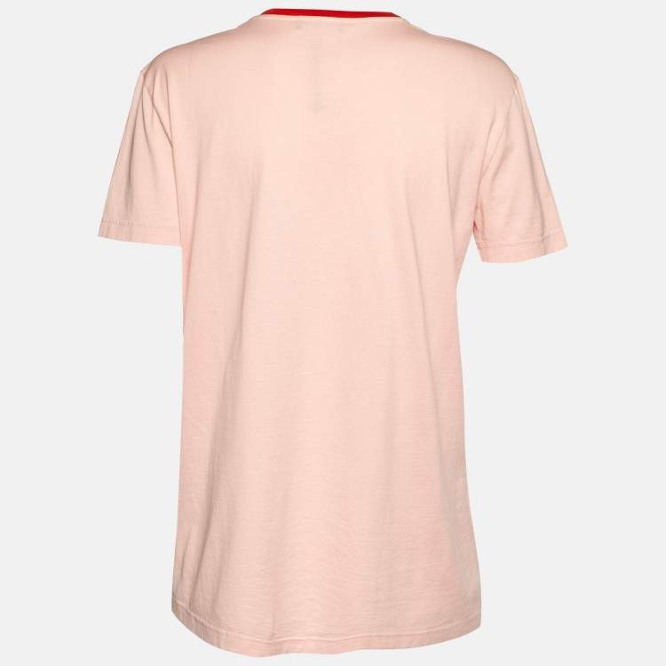 Pre Owned Dolce & Gabbana Pink Printed Cotton Crew Neck T-Shirt S