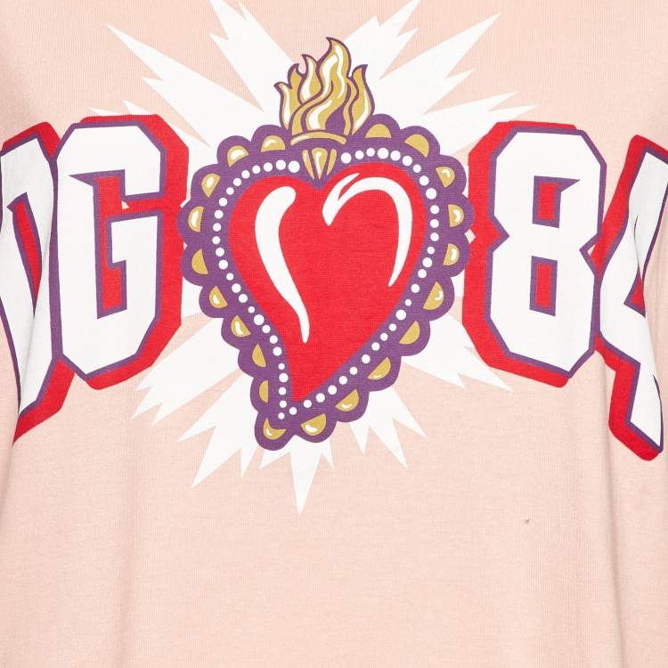 Pre Owned Dolce & Gabbana Pink Printed Cotton Crew Neck T-Shirt S