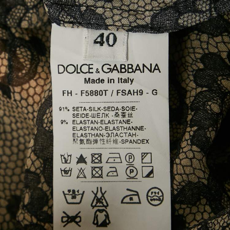 Pre Owned Dolce & Gabbana Cream Lace Print Silk Shirt S