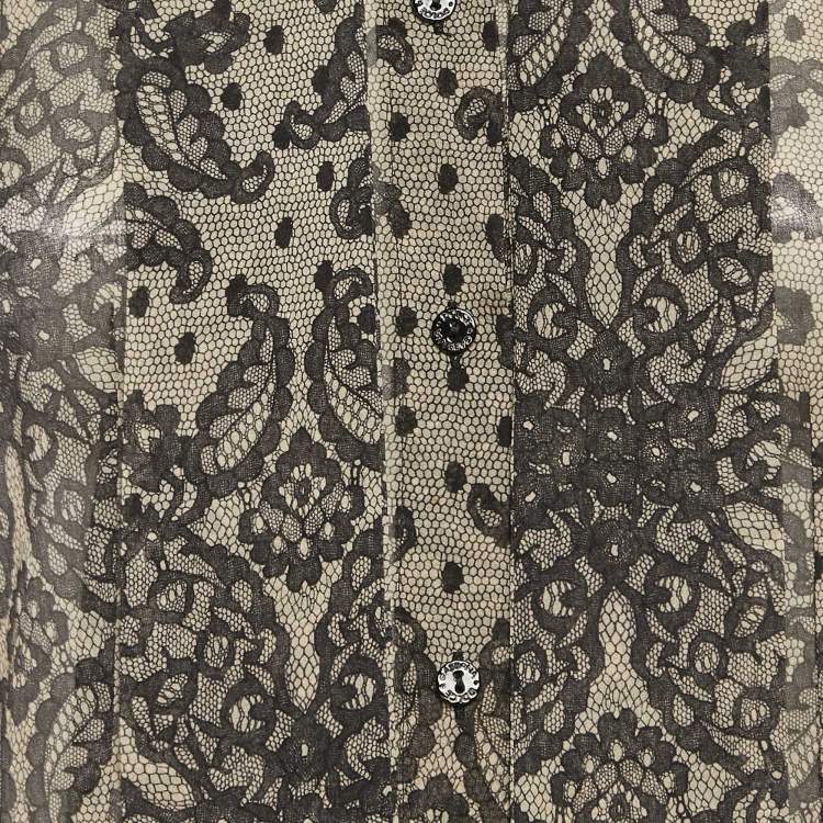 Pre Owned Dolce & Gabbana Cream Lace Print Silk Shirt S