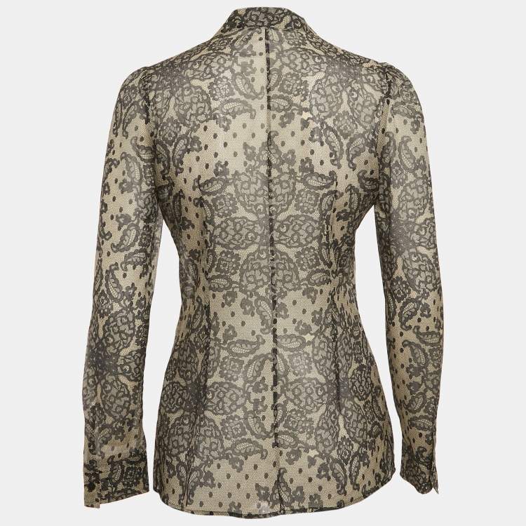 Pre Owned Dolce & Gabbana Cream Lace Print Silk Shirt S