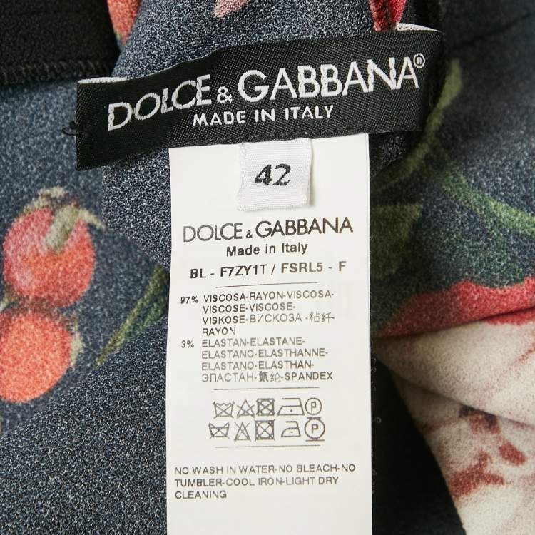Pre Owned Dolce & Gabbana Black Floral Print Crepe Frill Detail Top M