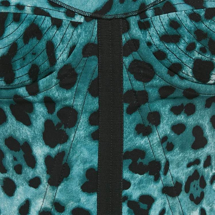 Pre Owned Dolce & Gabbana Green Leopard Print Satin Corset Top S
