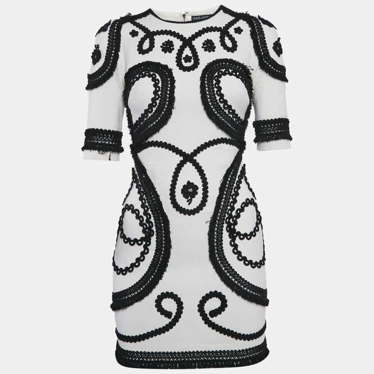 Pre Owned Dolce & Gabbana White Embroidered Crepe Mini Dress S