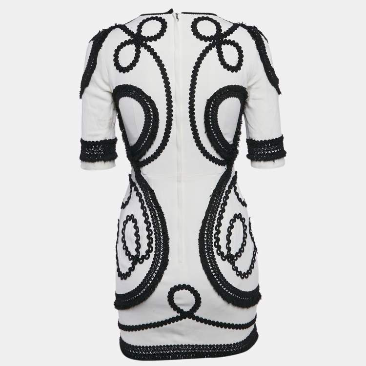 Pre Owned Dolce & Gabbana White Embroidered Crepe Mini Dress S
