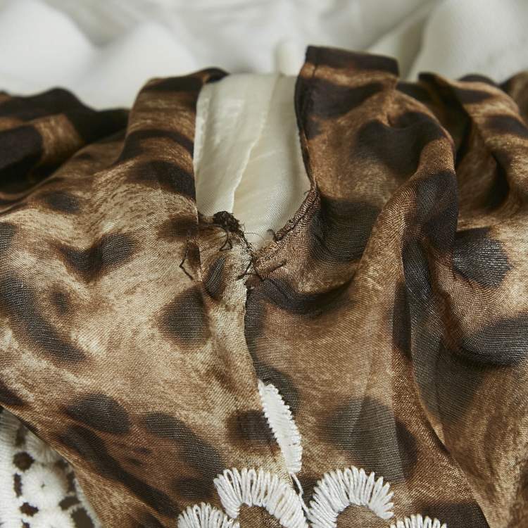 Pre Owned Dolce & Gabbana Brown Leopard Print Lace Trim Silk Mini Skirt S