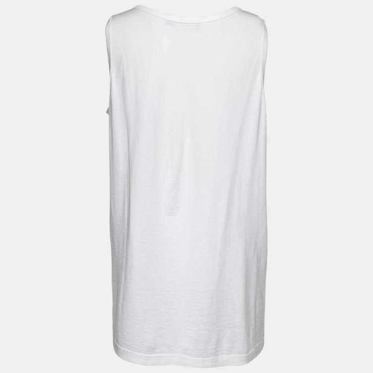 مملوكة مسبقًا Dolce & Gabbana White Printed Cotton Jersey Vest Top L