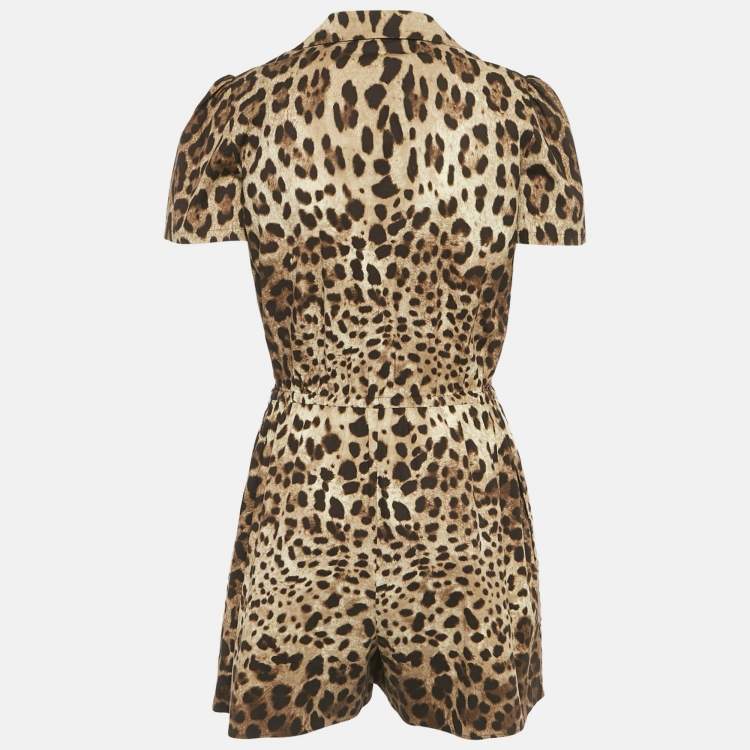 Pre Owned Dolce & Gabbana Brown Leopard Print Stretch Crepe Playsuit S