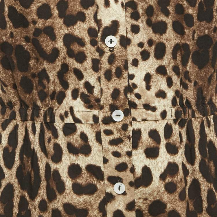 Pre Owned Dolce & Gabbana Brown Leopard Print Stretch Crepe Playsuit S