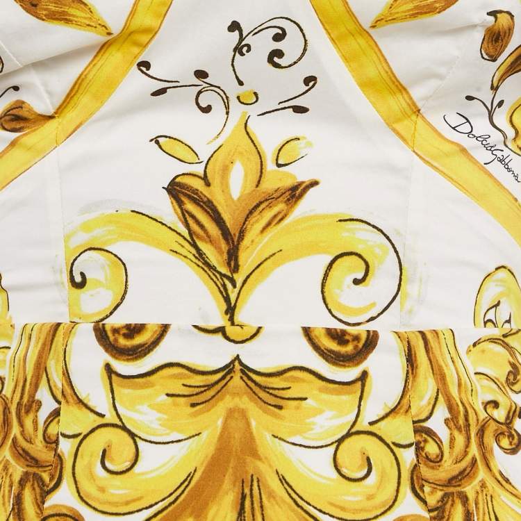Pre Owned Dolce & Gabbana Yellow/White Majolica Print Poplin Halter Neck Midi Dress XS