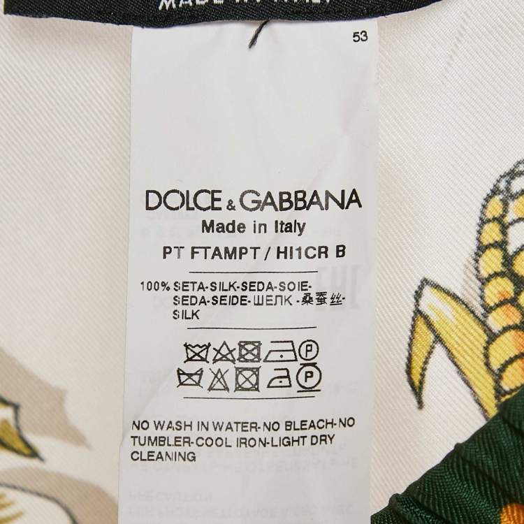 Pre Owned Dolce & Gabbana White Vegetable Print Satin Wide-Leg Pants S