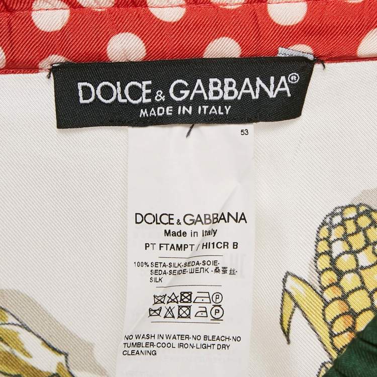 Pre Owned Dolce & Gabbana White Vegetable Print Satin Wide-Leg Pants S