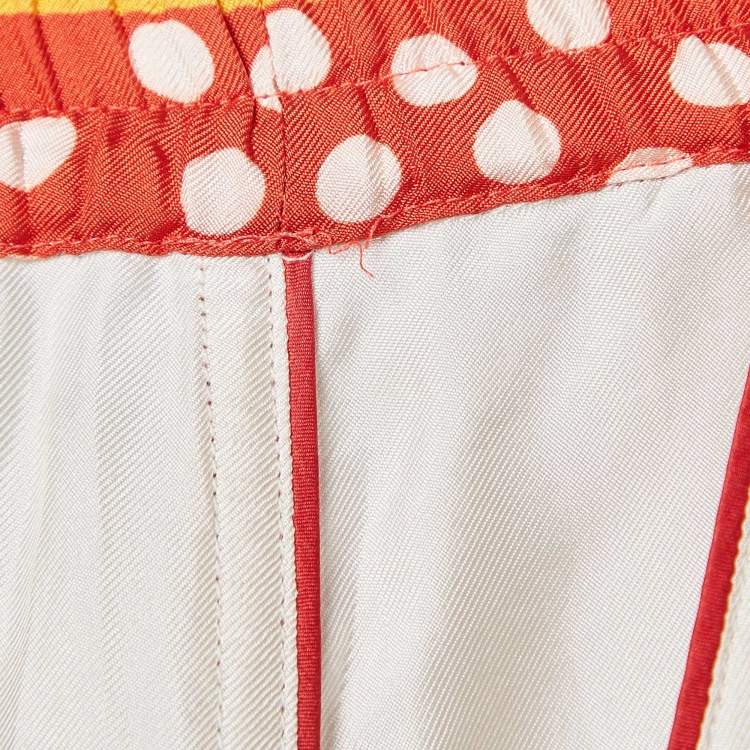 Pre Owned Dolce & Gabbana White Vegetable Print Satin Wide-Leg Pants S