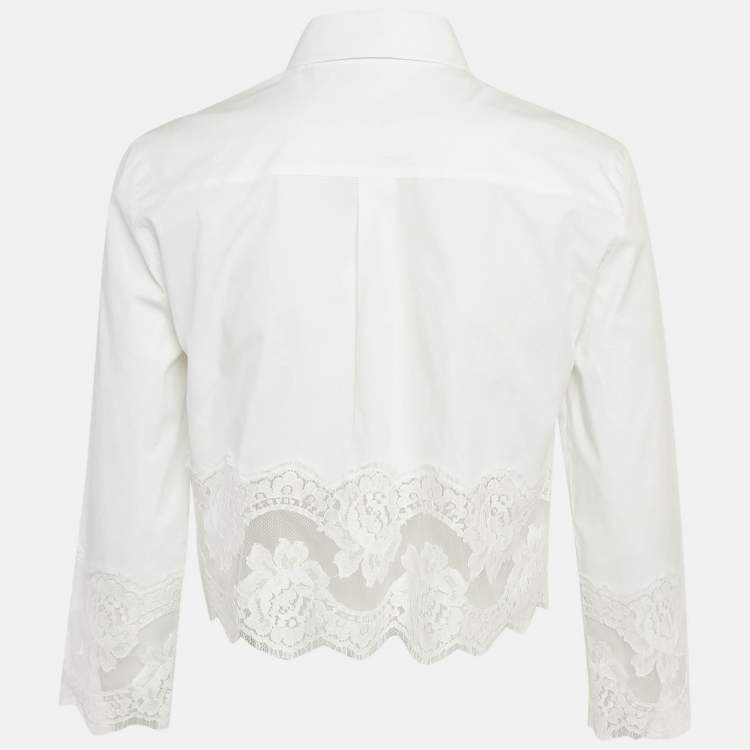Pre Owned Dolce & Gabbana White Lace Trim Cotton Crop Shirt M