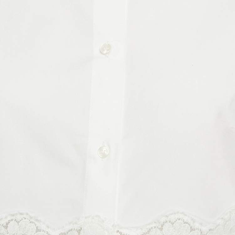 Pre Owned Dolce & Gabbana White Lace Trim Cotton Crop Shirt M
