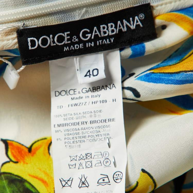 مملوكة مسبقًا Dolce & Gabbana White Majolica Lemon Print Silk One Shoulder Dress S