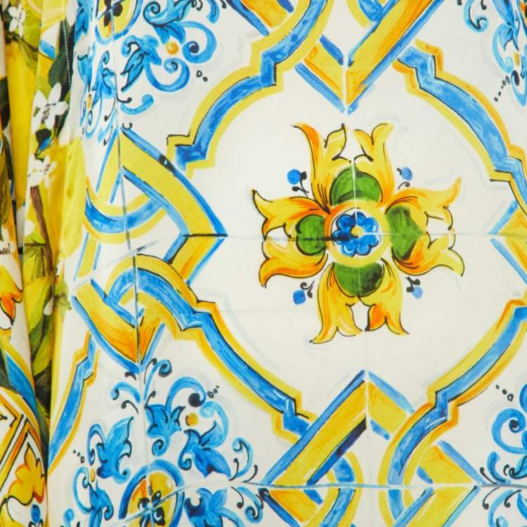 مملوكة مسبقًا Dolce & Gabbana White Majolica Lemon Print Silk One Shoulder Dress S