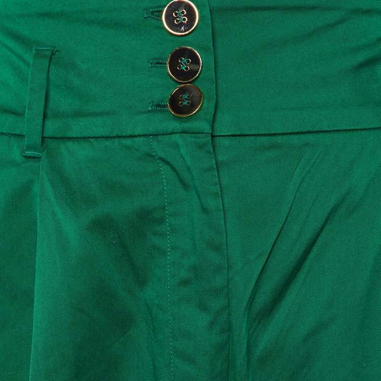 Pre Owned Dolce & Gabbana Green Cotton Pleat Detail Tapered Trousers M