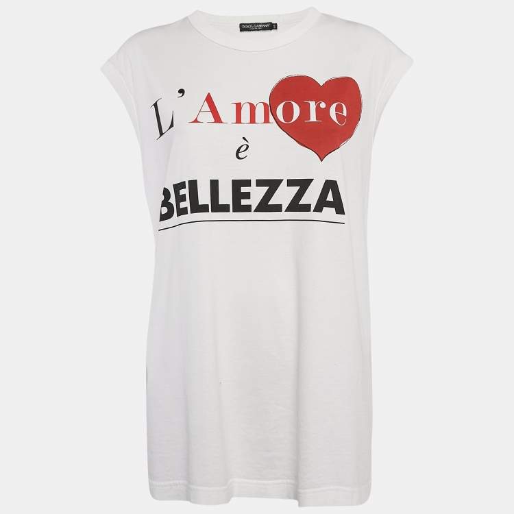 Pre Owned Dolce & Gabbana White Cotton L'Amore E Bellezza Printed Tank Top S 