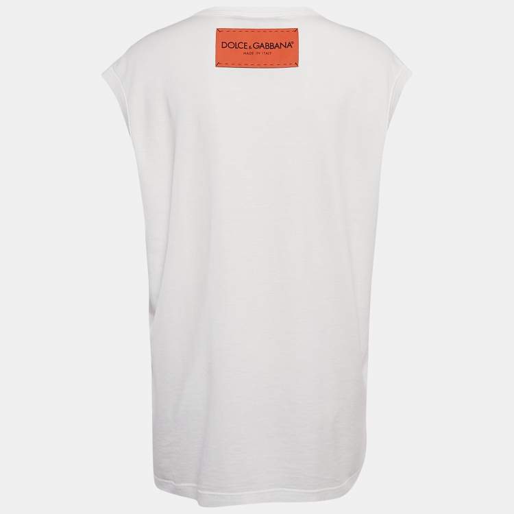 Pre Owned Dolce & Gabbana White Cotton L'Amore E Bellezza Printed Tank Top S 