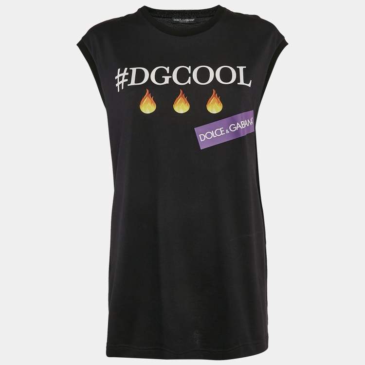 Pre Owned Dolce & Gabbana Black DGCOOL Print Jersey Sleeveless T-Shirt S