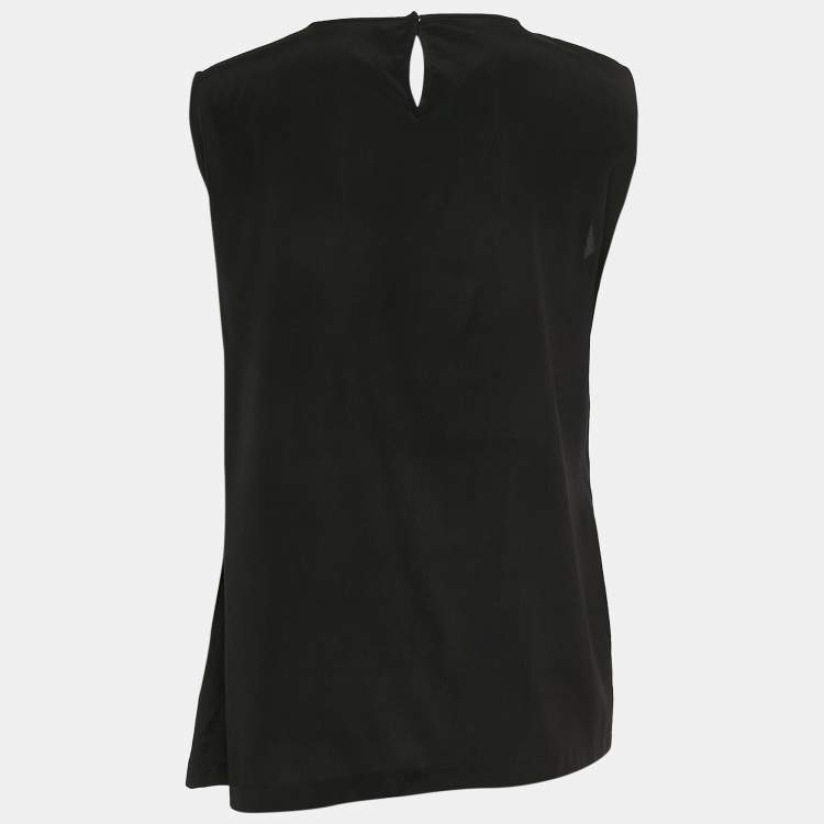 Pre Owned Dolce & Gabbana Black DG Family Applique Silk Sleeveless Top M
