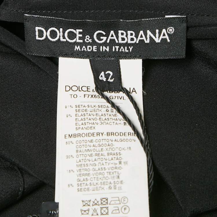 Pre Owned Dolce & Gabbana Black DG Family Applique Silk Sleeveless Top M