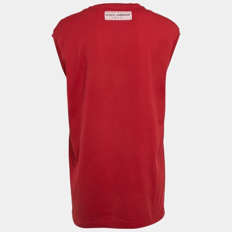 Pre Owned Dolce & Gabbana Red Printed Jersey Sleeveless T-Shirt S