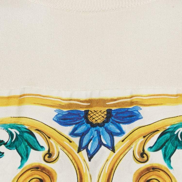 Pre Owned Dolce & Gabbana Cream Printed Silk Sleeveless Mini Dress S