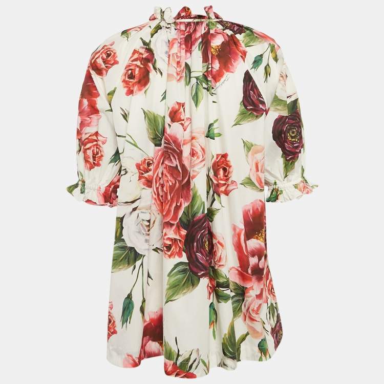 Pre Owned Dolce & Gabbana Multicolor Floral Print Cotton Button Front Blouse M