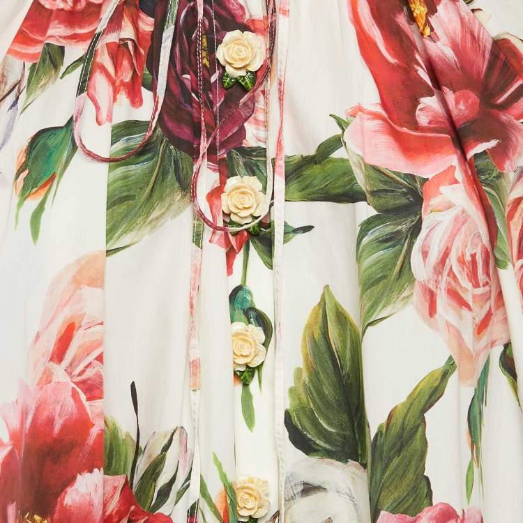 Pre Owned Dolce & Gabbana Multicolor Floral Print Cotton Button Front Blouse M