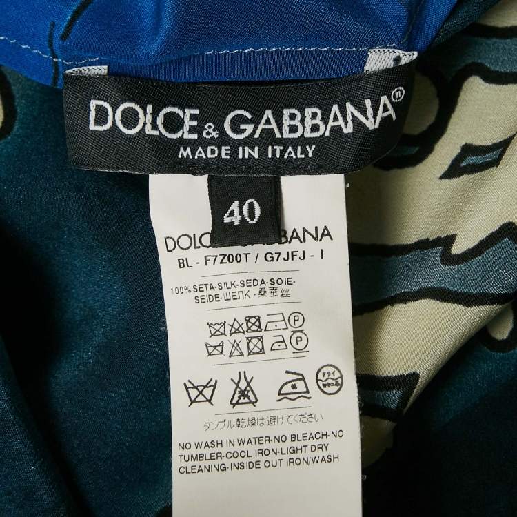 Pre Owned Dolce & Gabbana Blue Printed Silk Top S