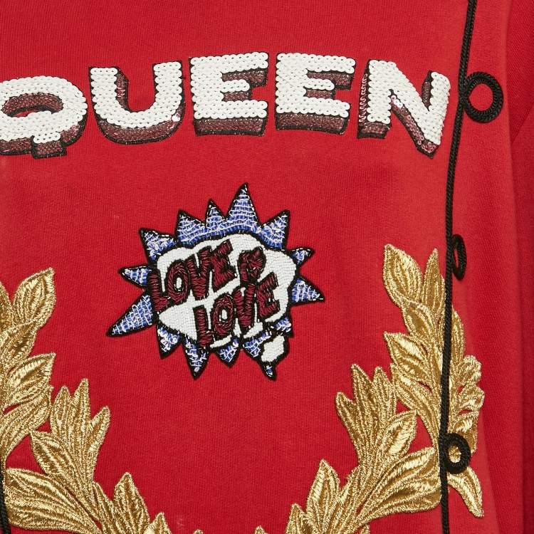 Pre Owned Dolce & Gabbana Red Queen Love Applique Cotton Sweatshirt S