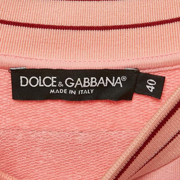 Pre Owned Dolce & Gabbana Pink Printed Cotton Contrast Trim Detail Crew Neck T-Shirt S