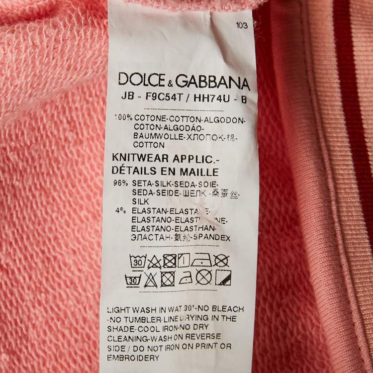Pre Owned Dolce & Gabbana Pink Printed Cotton Contrast Trim Detail Crew Neck T-Shirt S