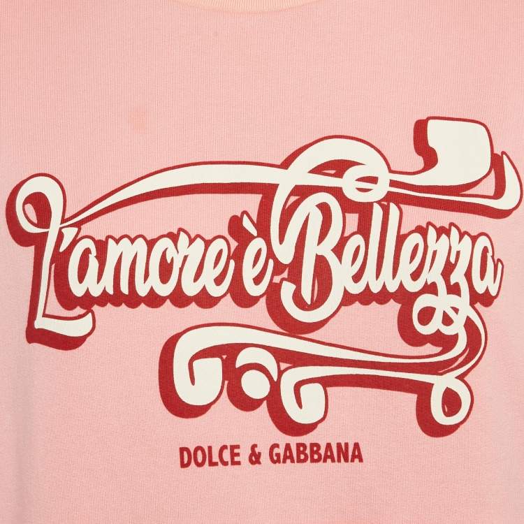 Pre Owned Dolce & Gabbana Pink Printed Cotton Contrast Trim Detail Crew Neck T-Shirt S