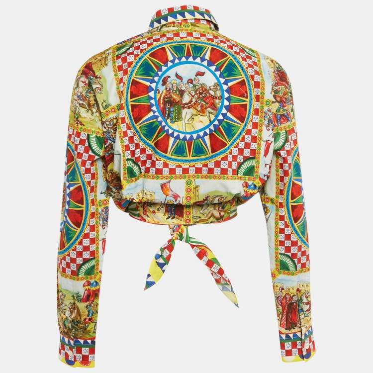 Pre Owned Dolce & Gabbana Red/Blue Carretto Print Cotton Crop Shirt S