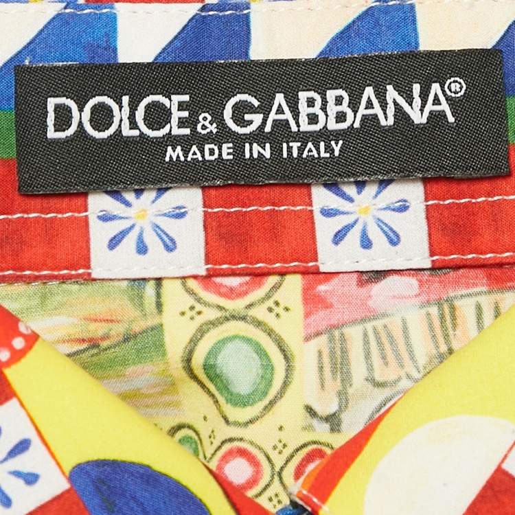 Pre Owned Dolce & Gabbana Red/Blue Carretto Print Cotton Crop Shirt S