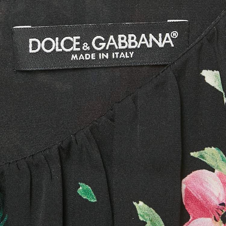 Pre Owned Dolce & Gabbana Black Floral Print Silk Flounce Midi Dress M